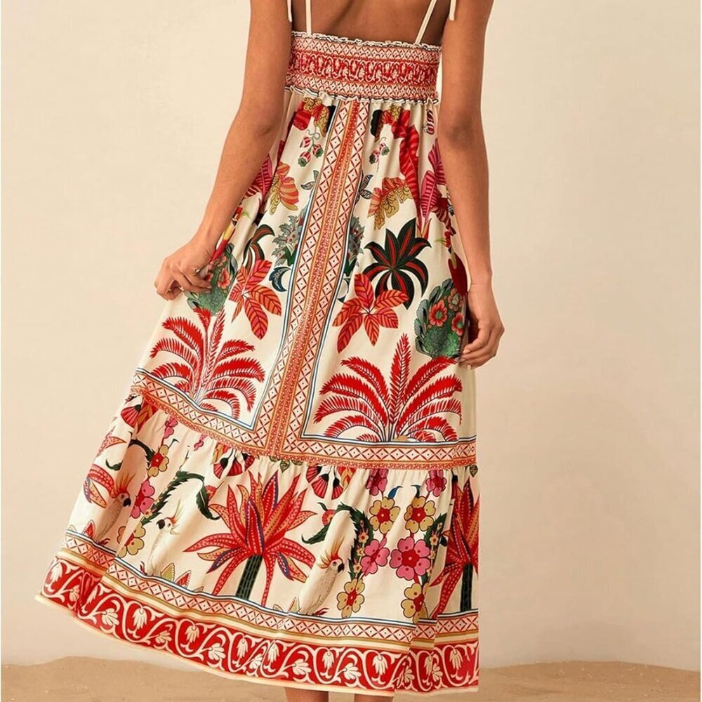 Women's Boho Floral Sleeveless Maxi Dress Summer Casual Beach Vacation - Picture 2 of 5